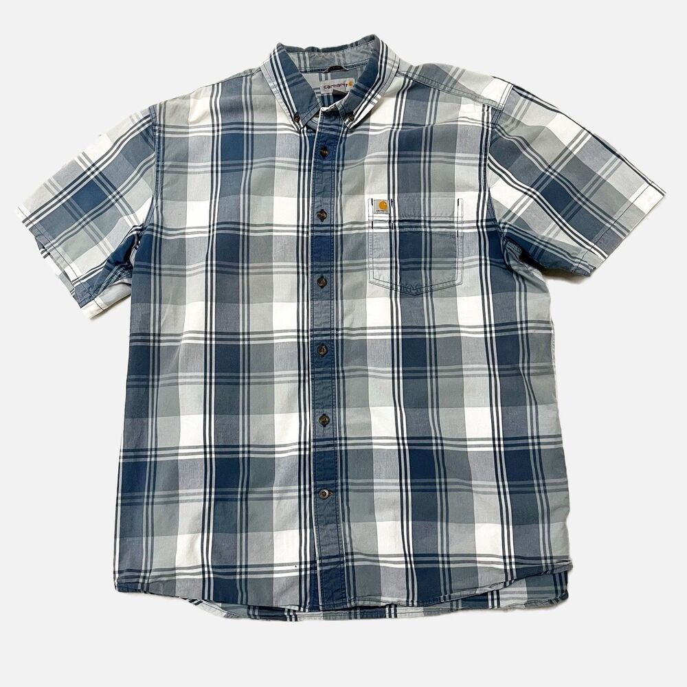 Carhartt Relaxed Fit Men’s Blue Plaid Short Sleeve Shirt Size XL